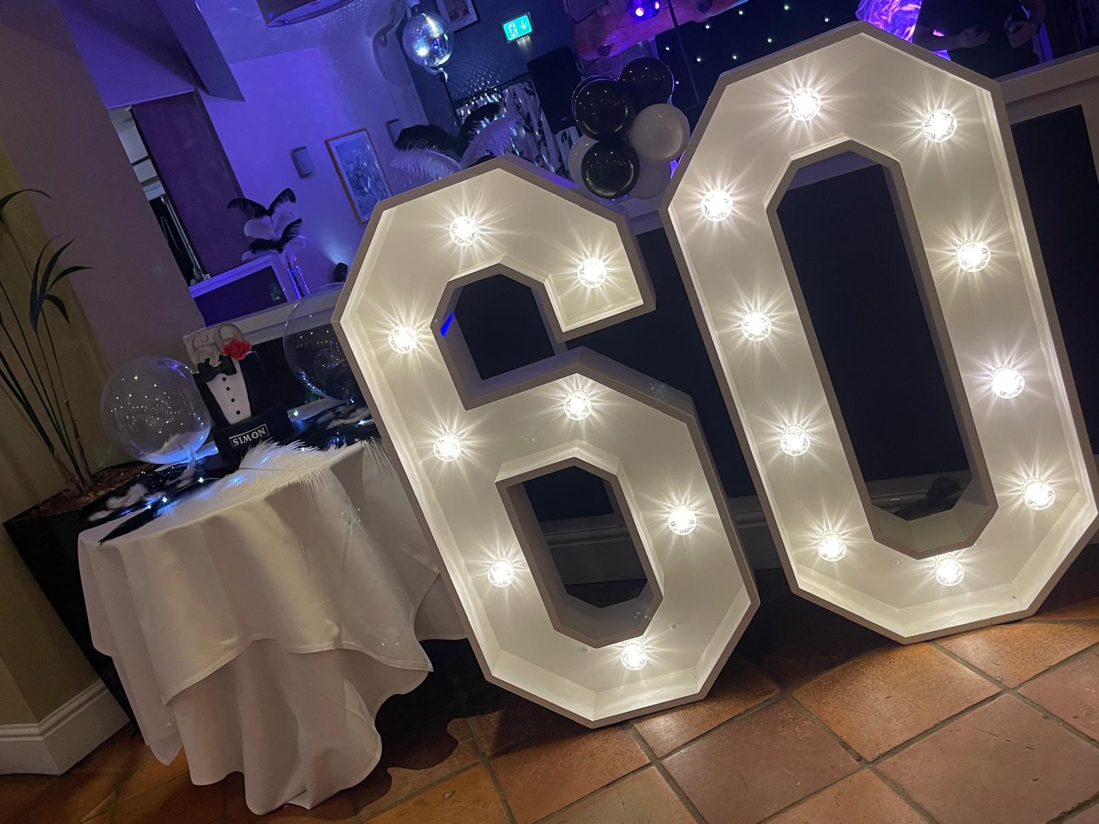 Illuminated 60th birthday decorations