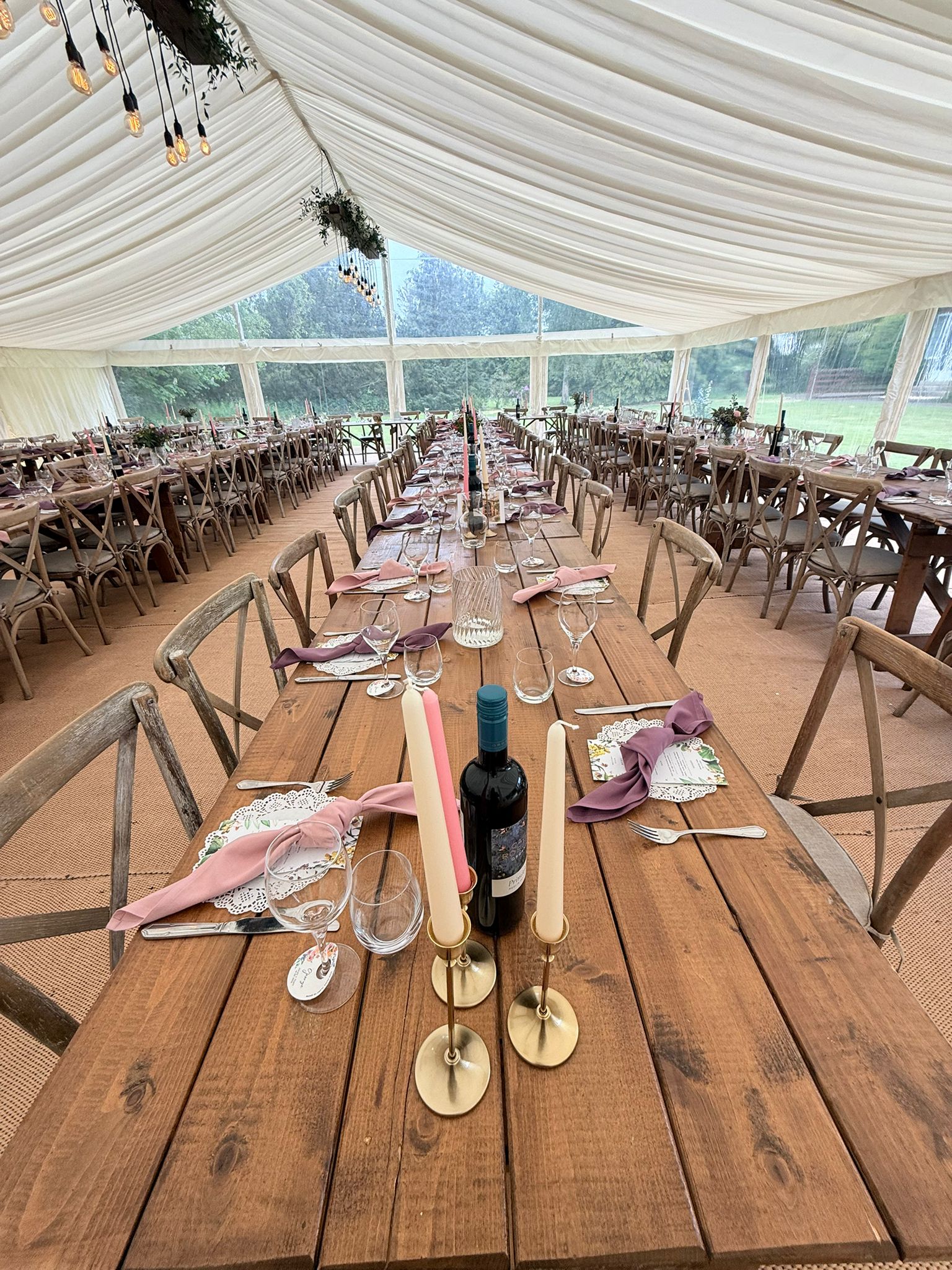 Wedding table setting with flowers and place settings